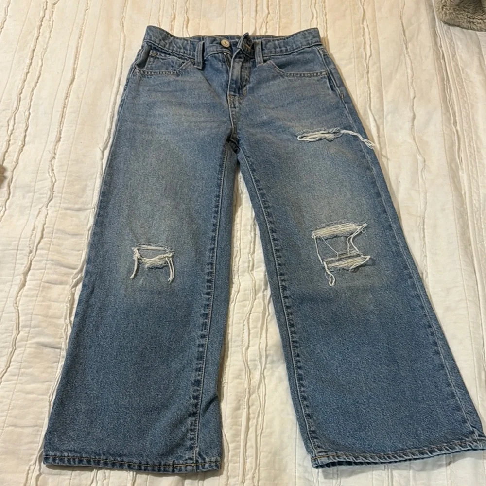 Old Navy Girl’s High Rise Baggy Wide Leg Blue Distressed Jeans